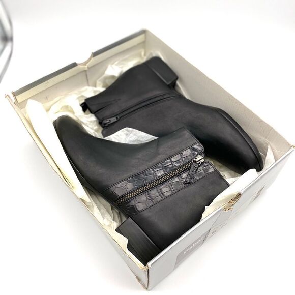 NWB GABOR Comfort Black Leather Ankle Boots Low Heel Back Zip US 8H Wide Fit - Picture 11 of 12